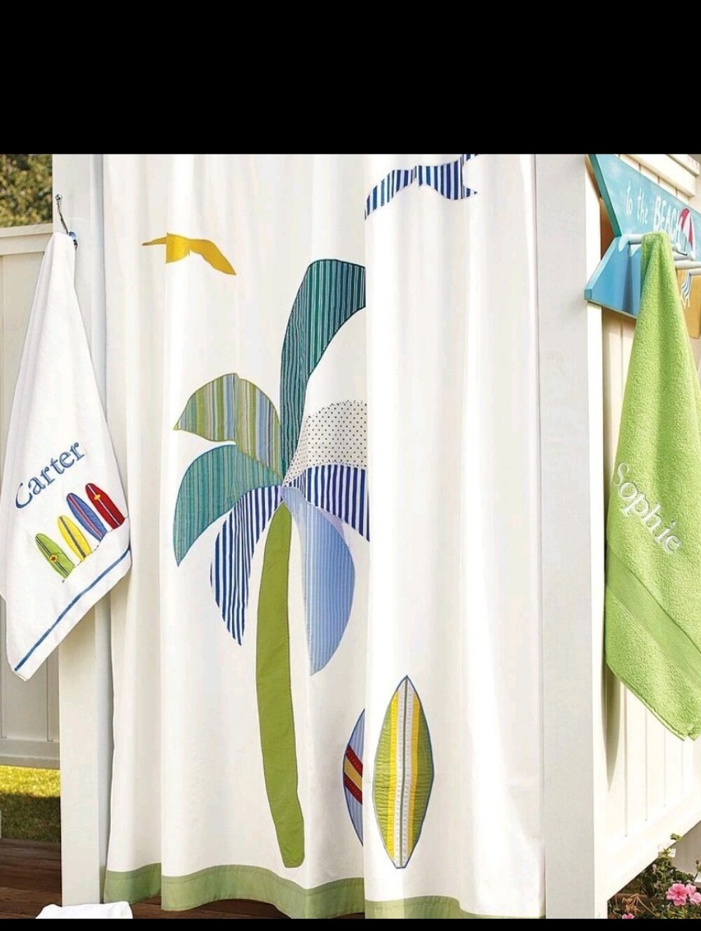 Pottery Barn White 100% Cotton Surfing Shower Curtain 72x72in NWOT